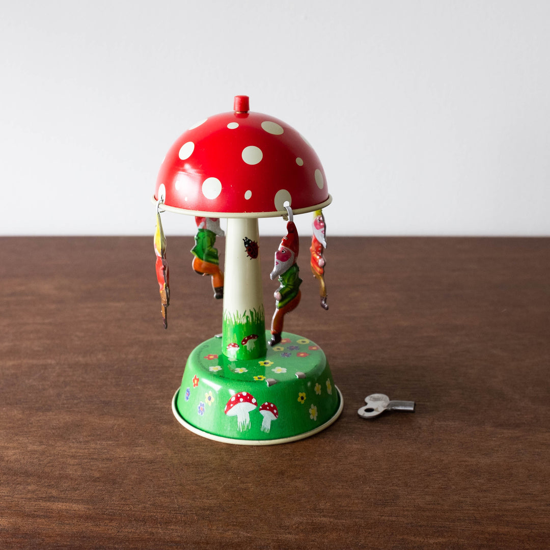 Retro Tin Swinging Mushroom Gnome Toy