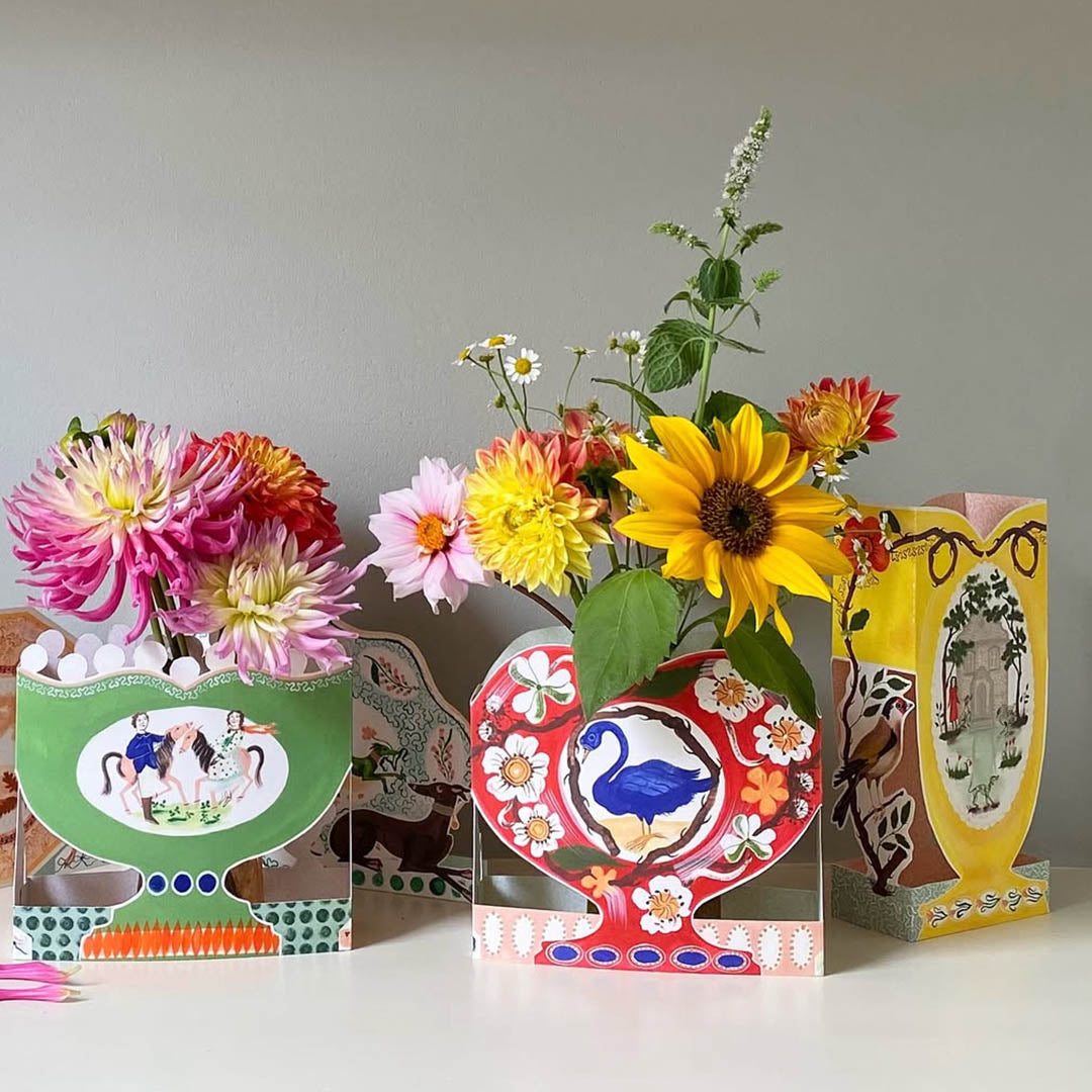 Finches & Folly Vase Die-Cut Card