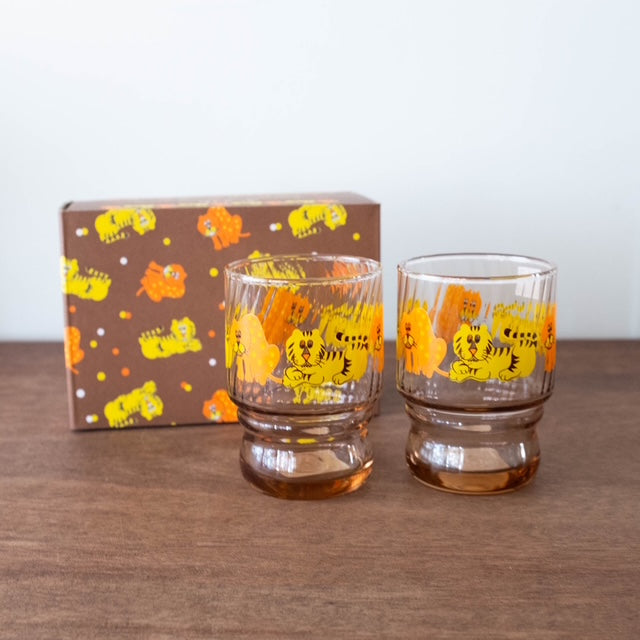 Japanese  Retro Glass Tumbler Cup Set of 2 - Zoo Animals