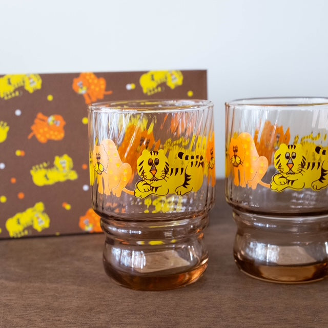 Japanese  Retro Glass Tumbler Cup Set of 2 - Zoo Animals