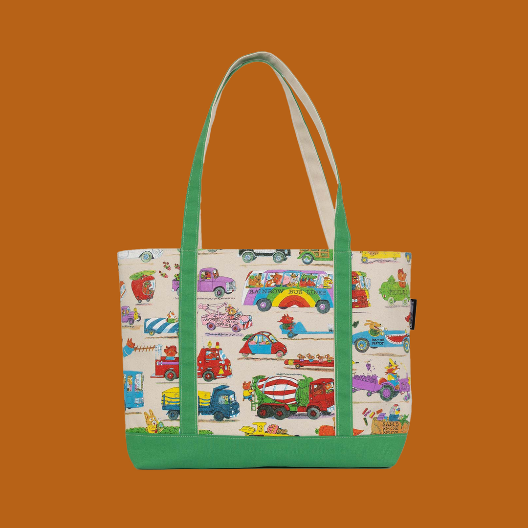 Double Sided Canvas BOAT TOTE BAG- Richard Scarry Cars and Trucks that Go