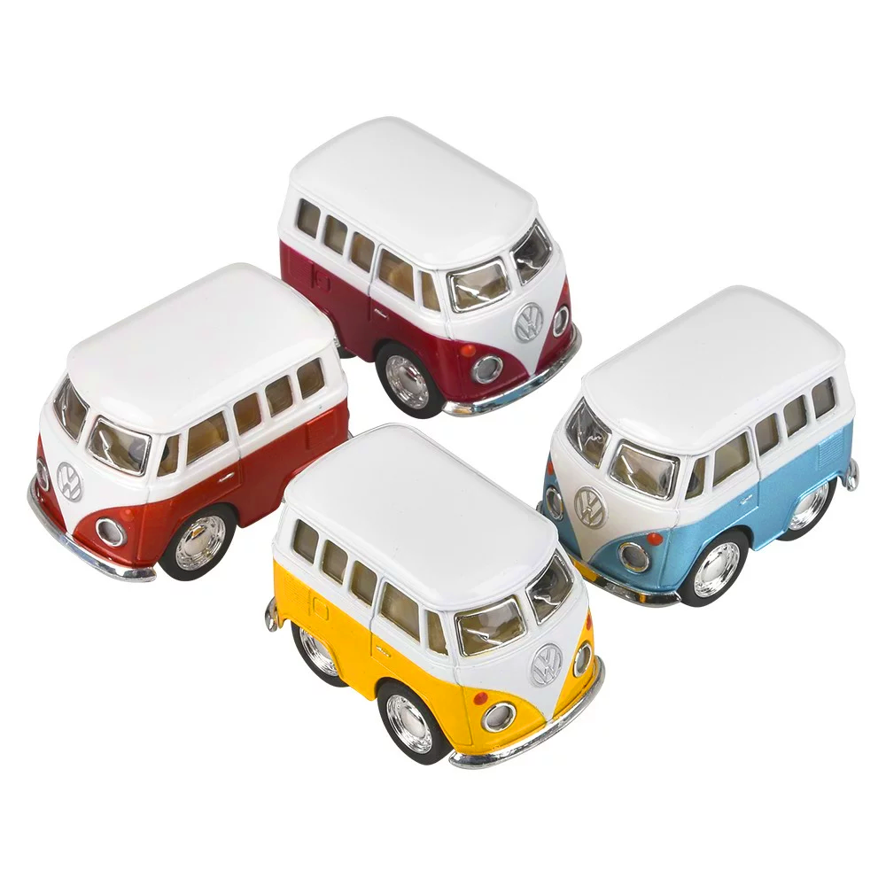 Die Cast Pull Back Cars: Mini 2" Volkswagen VW Bus Primary Colors