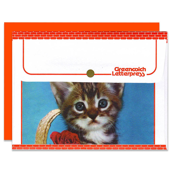 NEW Red Rose Kitten Stationery – Vintage Envelope + Insert Card Set