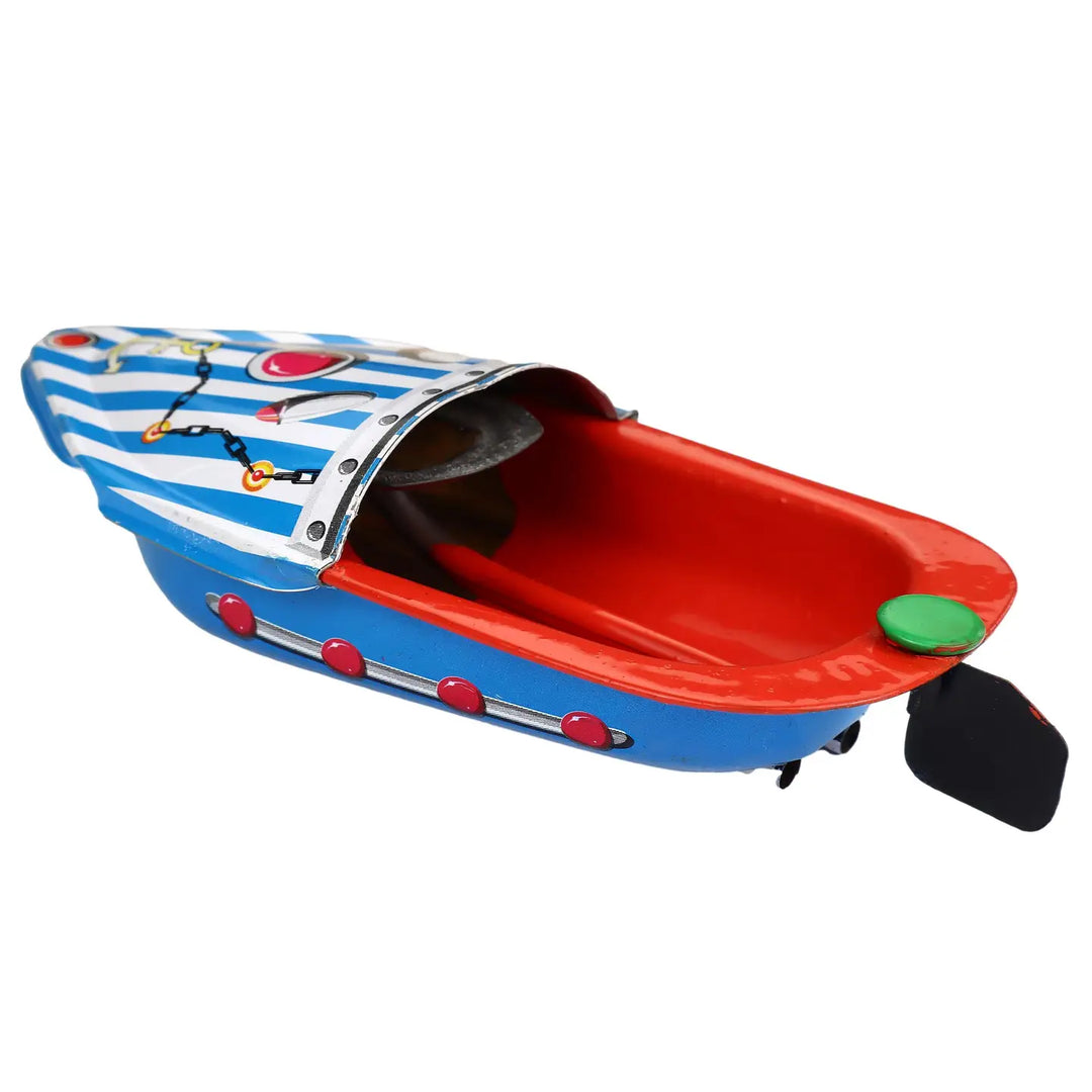NEW Retro Tin Toy Candle Boat Pop Pop Boat - Striped Blue