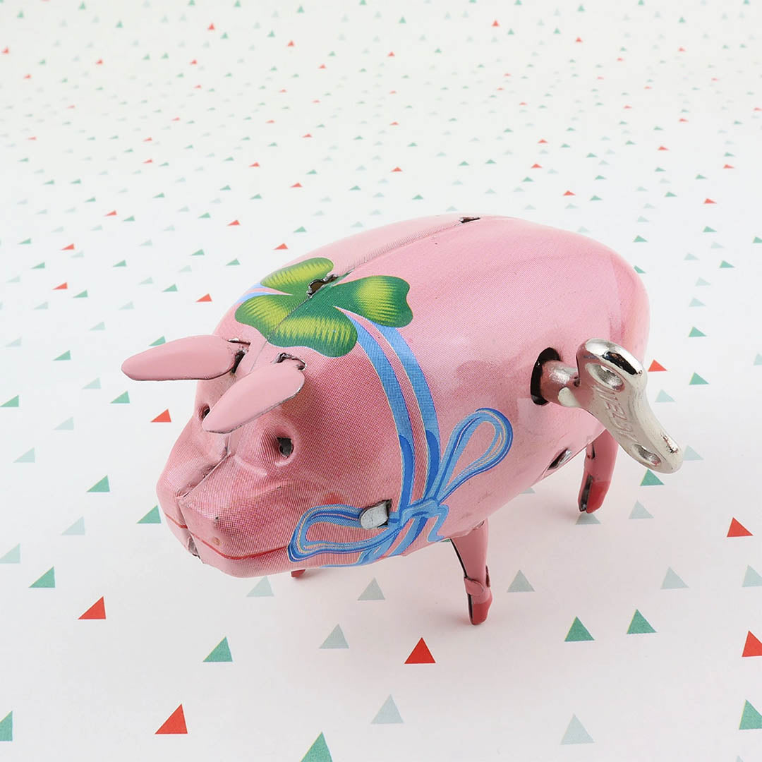 NEW Retro Tin Toy Polly Pig - Blue Ribbon
