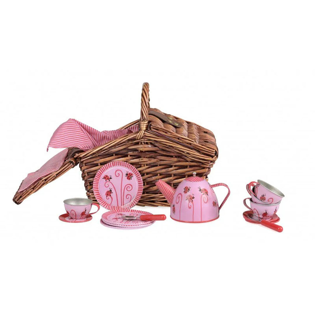 NEW Tin Tea Set Ladybug In a Basket