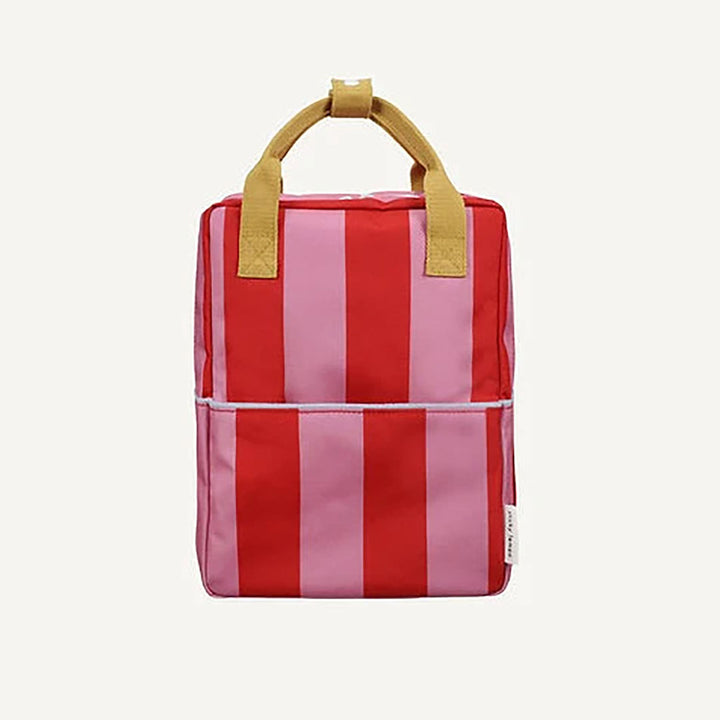 Medium Backpack Bag - Stripes- Red Apple + Rosebay Pink