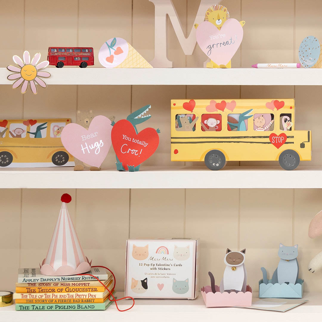 School Bus Valentine's Cards & Bracelets Set