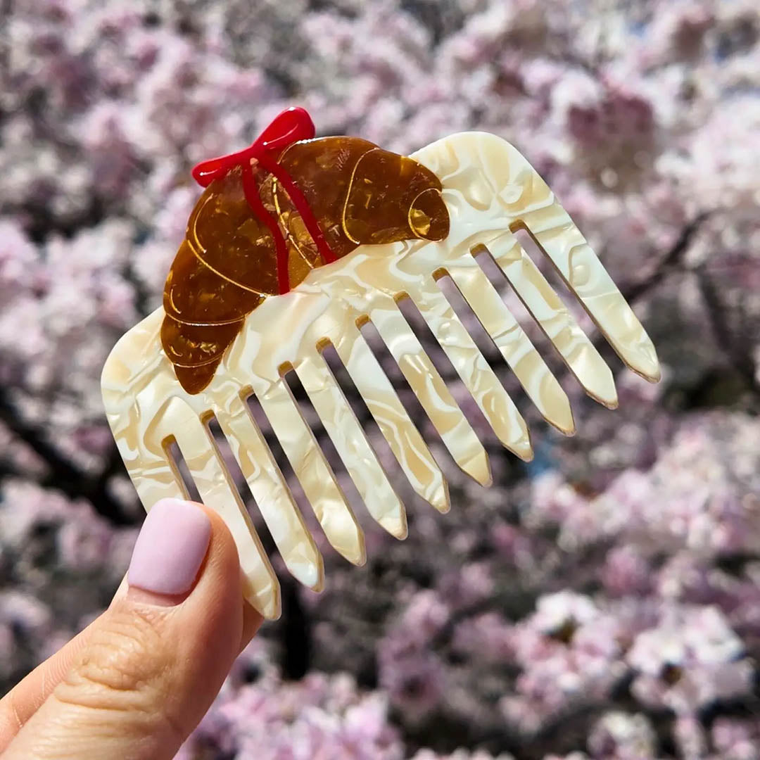 NEW Hand-painted Croissant Bow Pocket Hair Comb