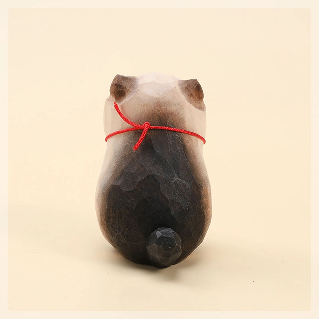 Handmade Wooden Animal- Siamese Cat with Bell