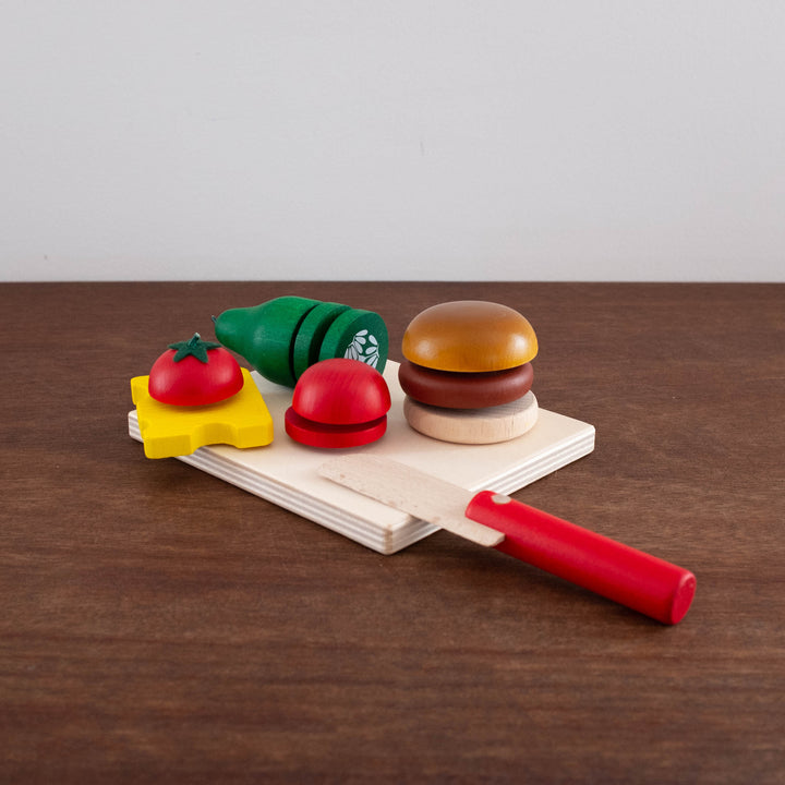 NEW Wooden Cheeseburger Cut Up Toy Set