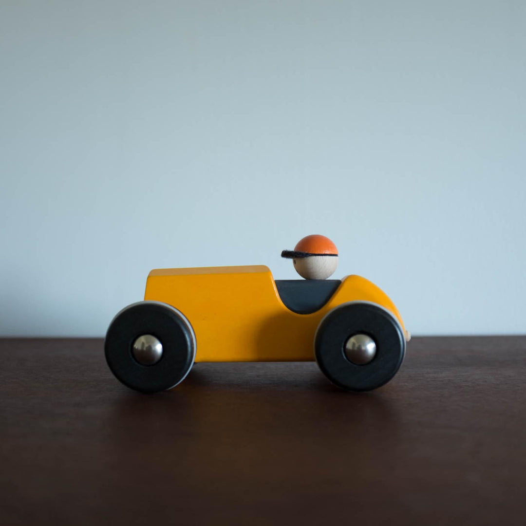 NEW Wooden Retro Race Car- Vintage Orange/Yellow