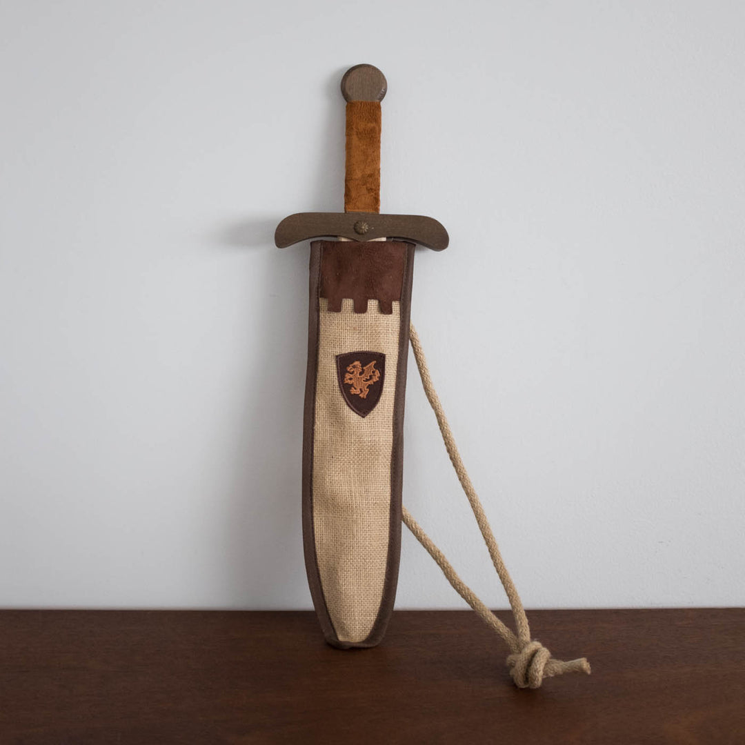 NEW Wooden Sword with Jute Bag- Natural