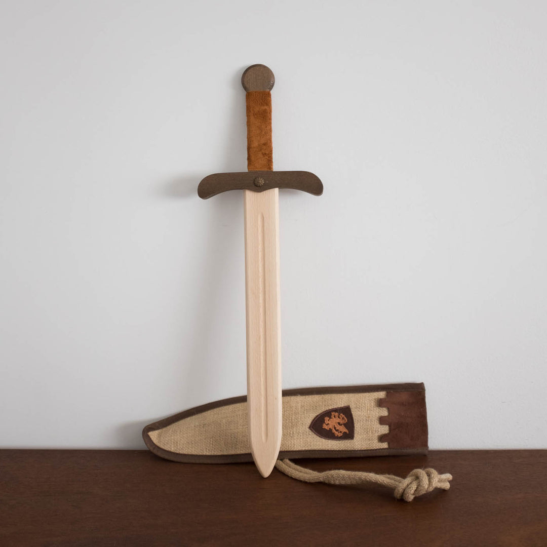 NEW Wooden Sword with Jute Bag- Natural