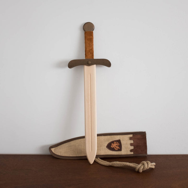 NEW Wooden Sword with Jute Bag- Natural