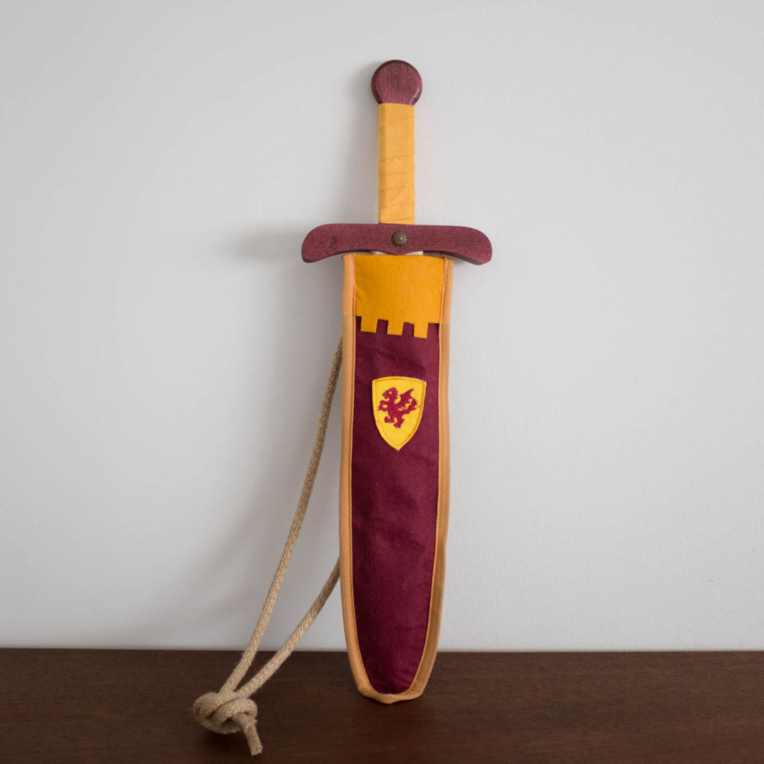 NEW Wooden Sword with Bag- Burgundy and Mustard