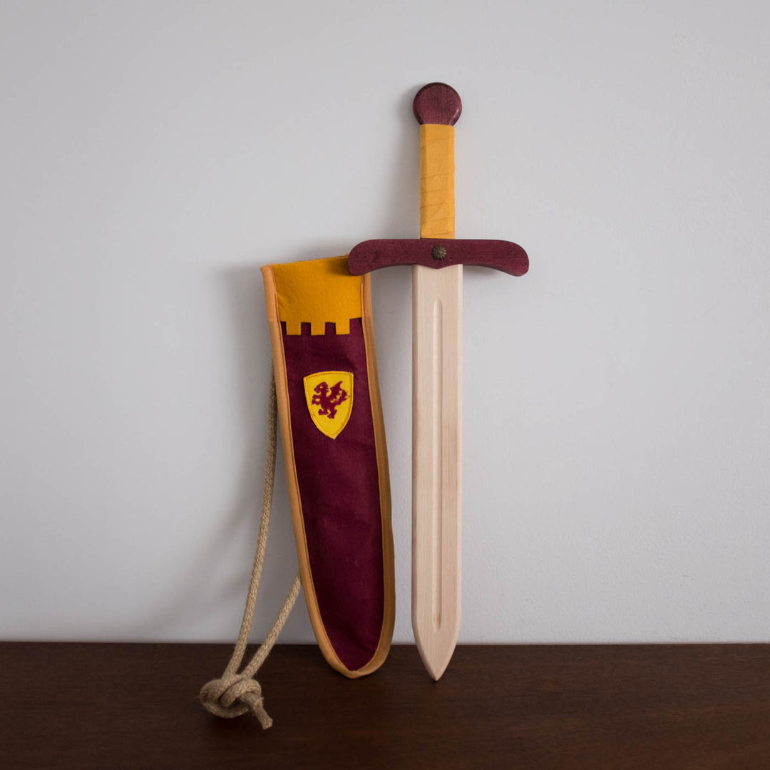 NEW Wooden Sword with Bag- Burgundy and Mustard