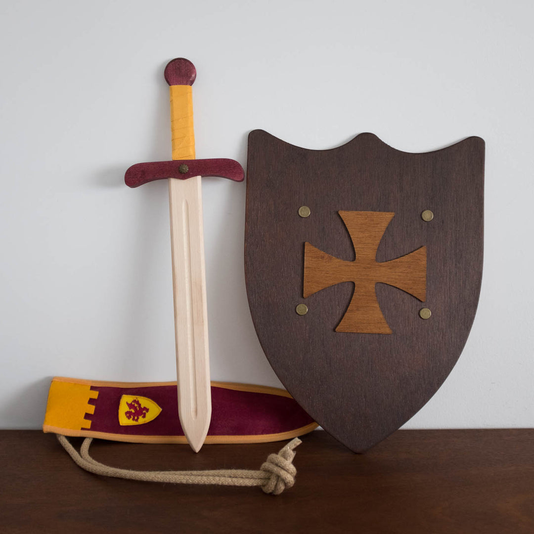 NEW Wooden Sword with Bag- Burgundy and Mustard