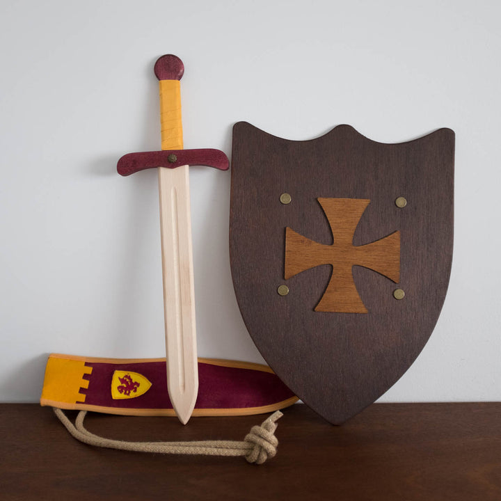NEW Wooden Sword with Bag- Burgundy and Mustard