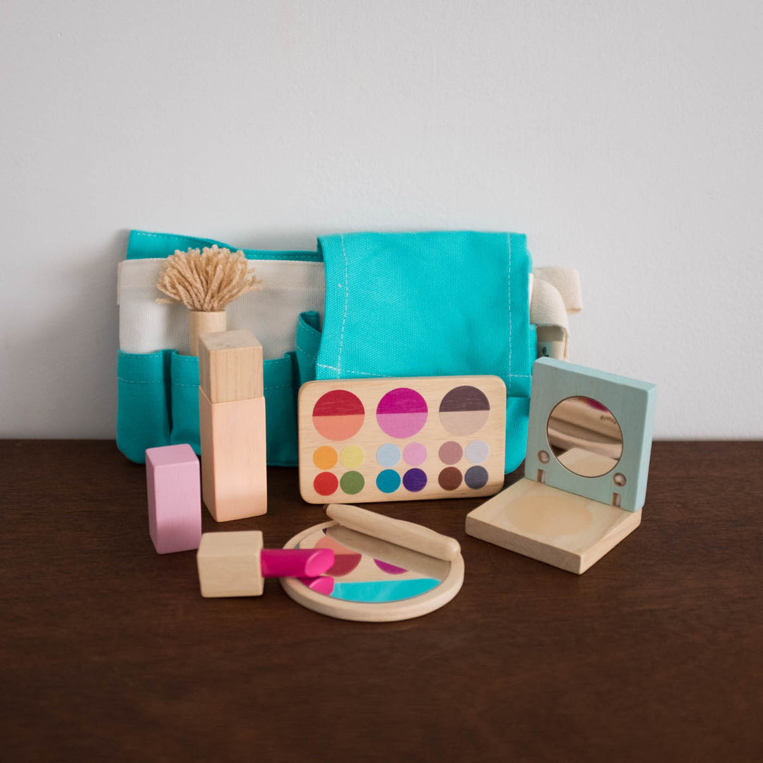 Wooden Makeup Pouch Set